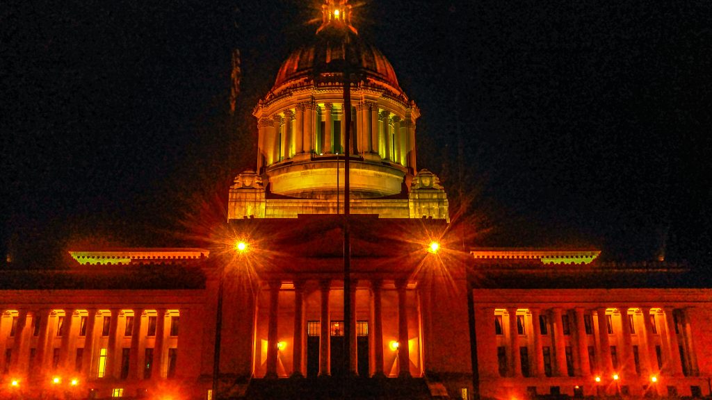 The state capitol at night, definitely worth a drive around Thurston County