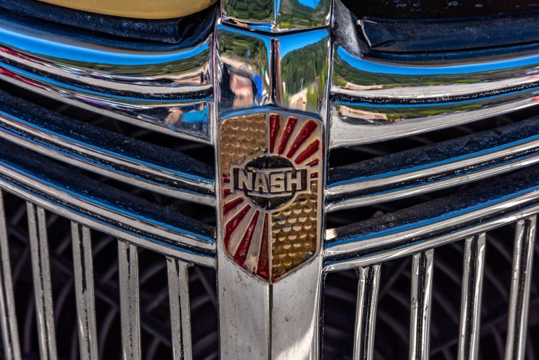 Badge and Grill of a 1937 Nash Ambassador--Live a Little, Drive a Rambler