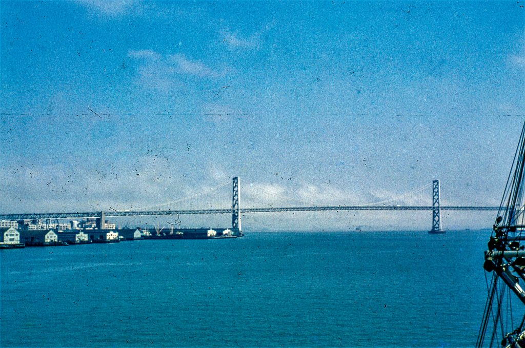 Heading for the Bay Bridge, then crossing the Pacific by Freighter