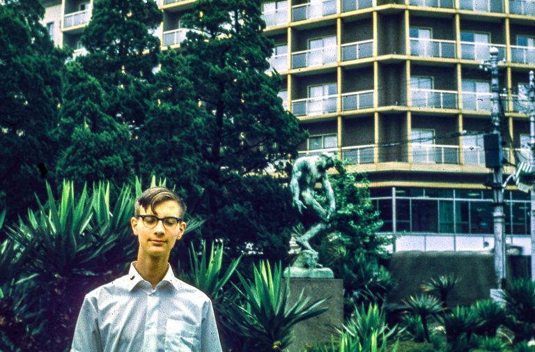 The Author at 15 in front of Rodin's Adam, Ueno Park, Tokyo, Japan