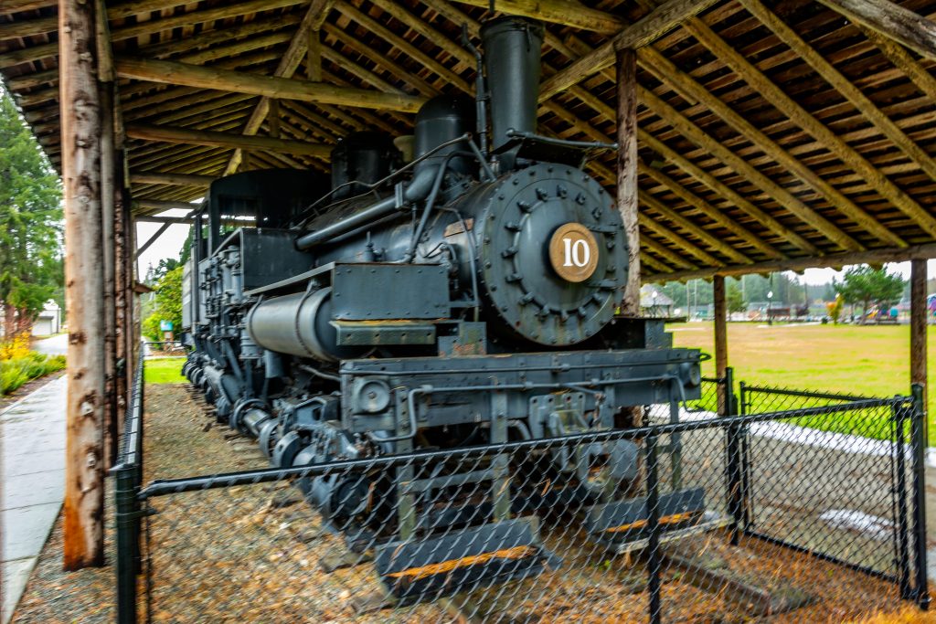 A Shay Locomotive on display in Forks, Clallam County, Washington