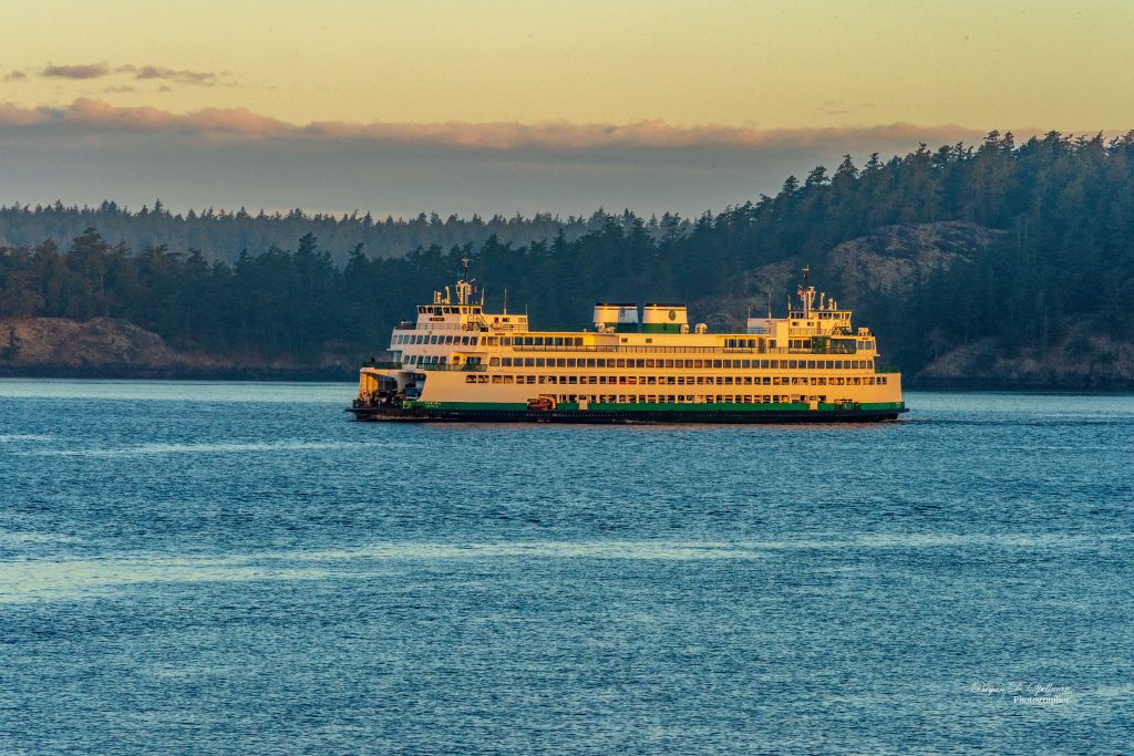 The Washington State Ferry in San Juan County, Washington at Dawn