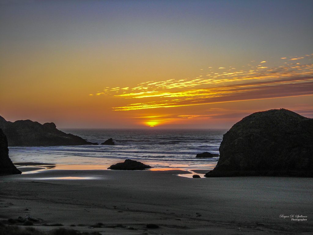 Sunset view from the Pistol River Scenic Area on Oregon's Curry County Coast