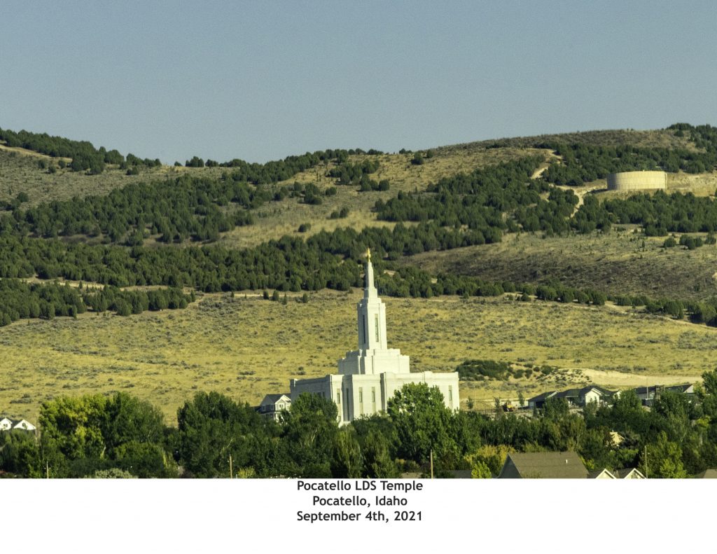 The Pocatello LDS Temple, in the foothills of Bannock County's Pocatello Range.